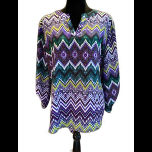 Cato Blouse Plus Size XL‎ purple Green Pattern Flowy High Low Casual Flattering
